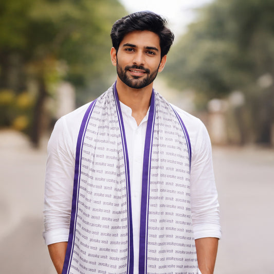 Satyamev Jayate Satin Stole | Unisex | White & Blue