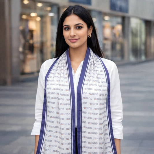 Jai Hind Satin Stole | Unisex | White & Blue