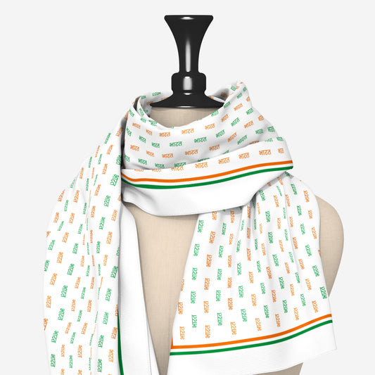 Bharat In Tricolour Scarf | Luv My India Bemberg Vegan Silk Tricolour Scarf | Digital Print 150x45 CM Patriotic Scarf