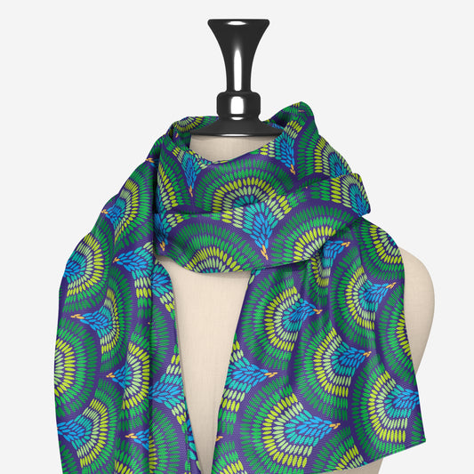 Peacock Feathers Scarf | Luv My India Bemberg Vegan Silk Scarf | Digital Print 150x45 CM Patriotic Scarf