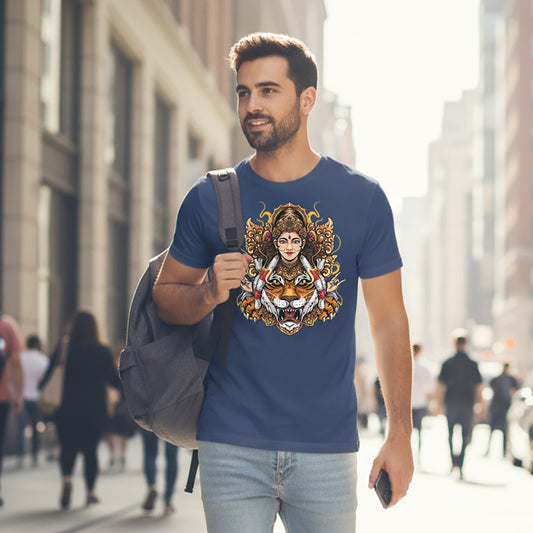 Maa Durga With Lion | Round Neck Unisex T-Shirt | Pure Cotton Luv My India Fashion | Navratri Spiritual T-Shirt