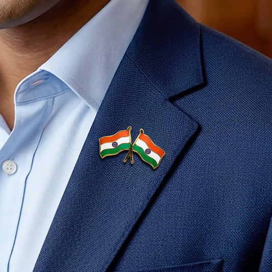 Twin Indian Tricolour Flag Enamelled Badge | Butterfly Fastener