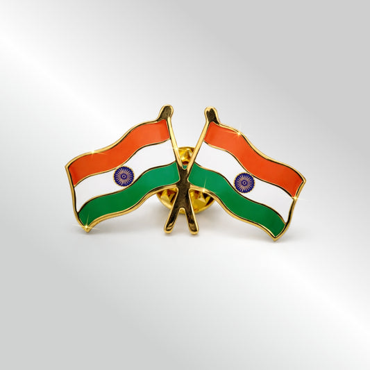 Twin Indian Tricolour Flag Enamelled Badge | Butterfly Fastener