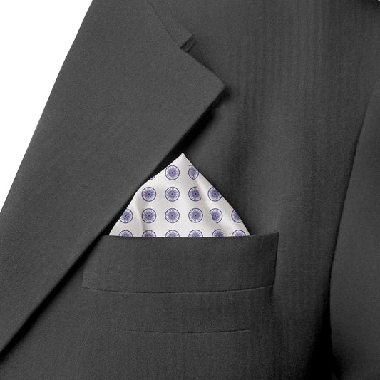 White Ashok Chakra | Luv My India Bemberg Vegan Silk White Pocket Square | Digital Print 33x33 CM Patriotic Premium Pocket Square