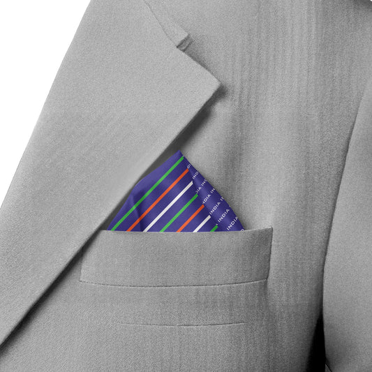 Four Folds of Tricolour | Luv My India Bemberg Vegan Silk Blue Pocket Square | Digital Print 33x33 CM Patriotic Premium Pocket Square