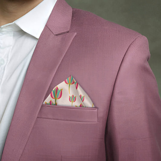 Pink Lotus Motifs | Luv My India Patriotic Premium Bemberg Vegan Silk Pocket Square | National Symbol Digital Print 33x33 CM Pocket Square