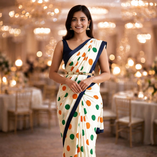 Polka Dot Extra-fine Cotton Saree | Bold Tricolour Design