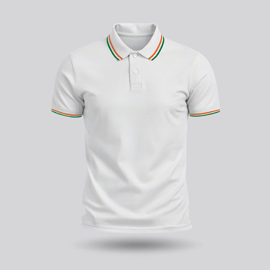 Tiranga / Tricolour | PCPQ Polo Neck Unisex T-Shirt | Pure Cotton Luv My India Fashion | Tricolour Stripe Patriotic T-Shirt