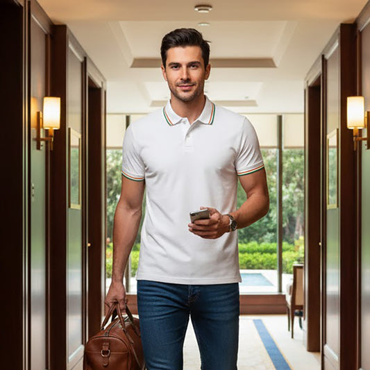 Tiranga / Tricolour | PCPQ Polo Neck Unisex T-Shirt | Pure Cotton Luv My India Fashion | Tricolour Stripe Patriotic T-Shirt