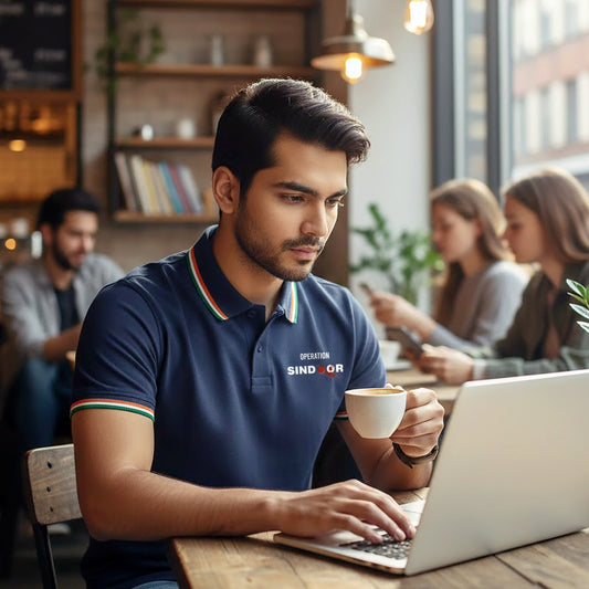 Operation Sindoor | Tricolour PCPQ Polo Neck Unisex T-Shirt | Pure Cotton Luv My India Fashion | Tricolour Stripe Patriotic T-Shirt