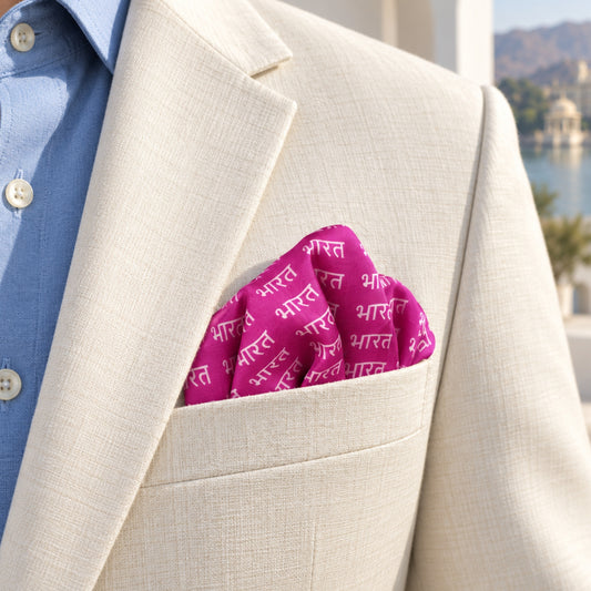 Bharat Signature Print | Premium Modal Silk Stole and Pocket Square Set | Purple