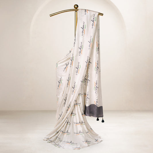 India Tricolour Satin Saree | Contemporary Patriotic Design