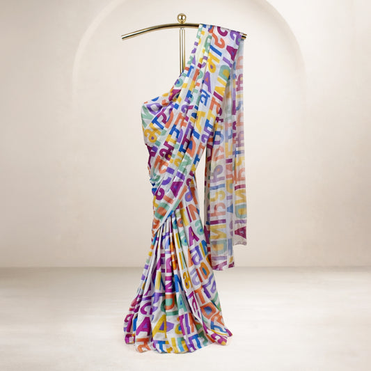 India Bharat Satin Saree | Vibrant Multicolour Design