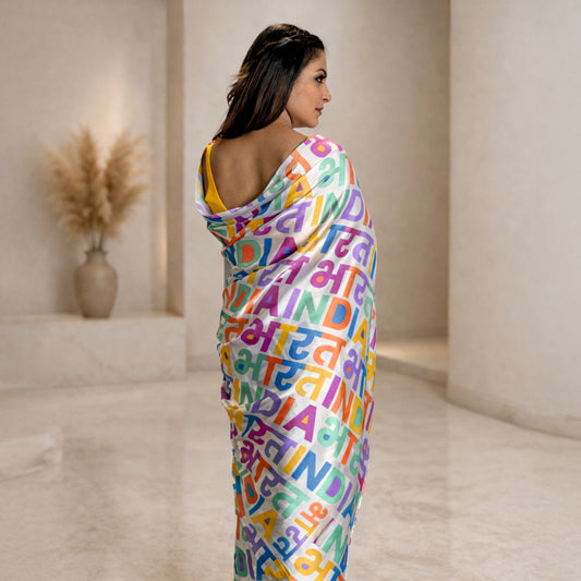 India Bharat Satin Saree | Vibrant Multicolour Design