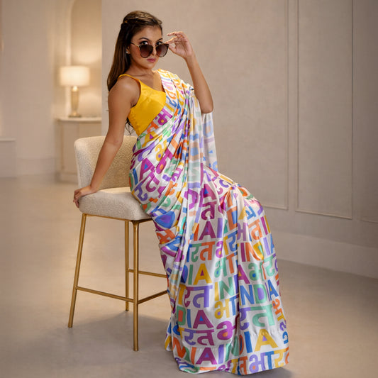 India Bharat Satin Saree | Vibrant Multicolour Design