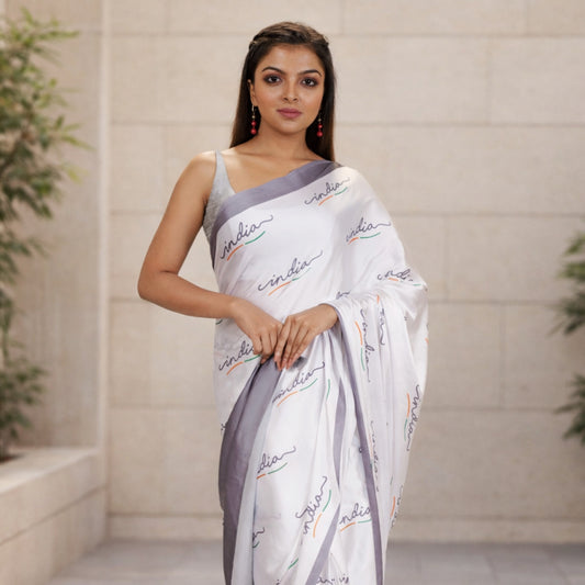 India Tricolour Satin Saree | Contemporary Patriotic Design