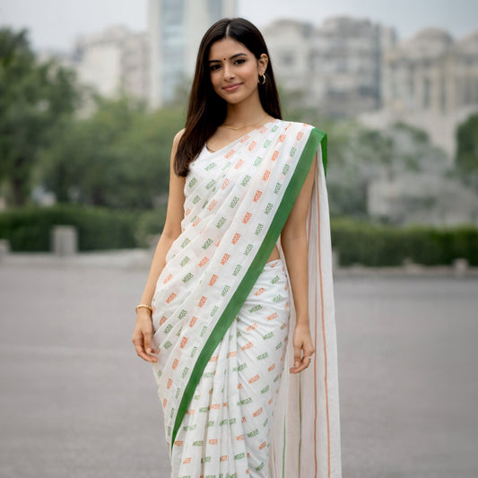 Bharat Pure Georgette Saree | Classic Tricolour Design