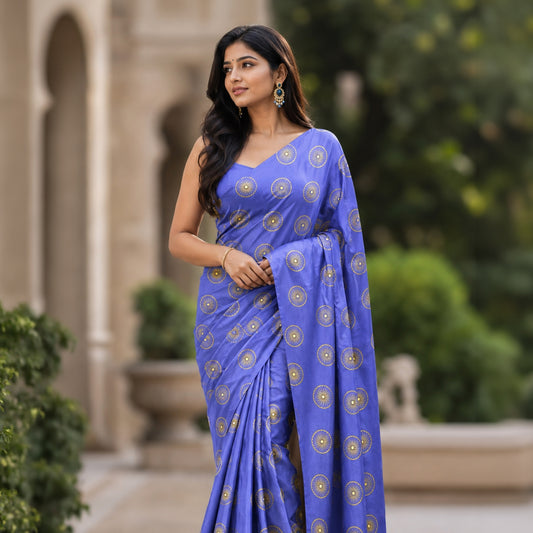 Ashok Chakra Blue Modal Silk Saree