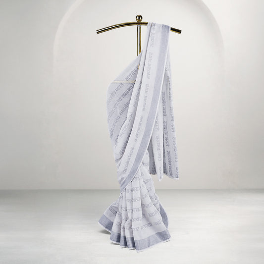 Satyameva Jayate Silver Zari Border Linen Saree