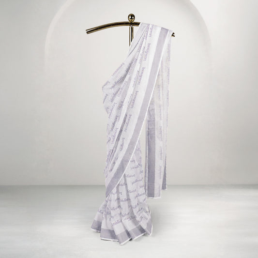 Hindustan Silver Zari Border Linen Saree
