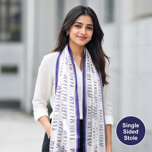 Vande Mataram Modal Silk Stole | Unisex | White & Purple