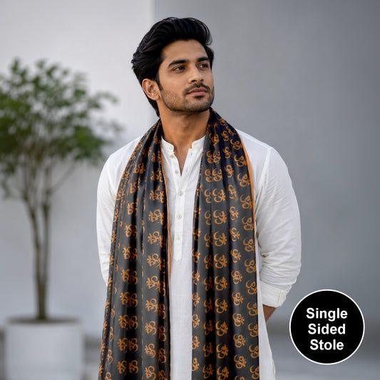 Om Modal Silk Stole | Unisex | Black & Copper