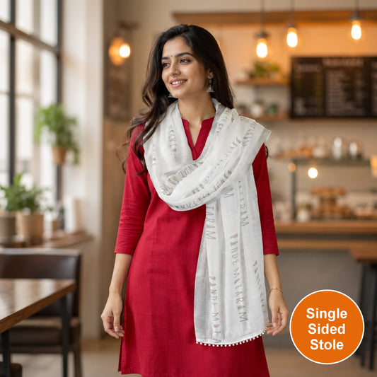 Vande Mataram Silver Zari Border Linen Stole