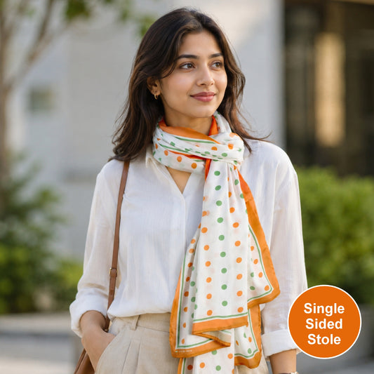 Tricolour Polka Modal Silk Stole | Unisex | White & Tricolour