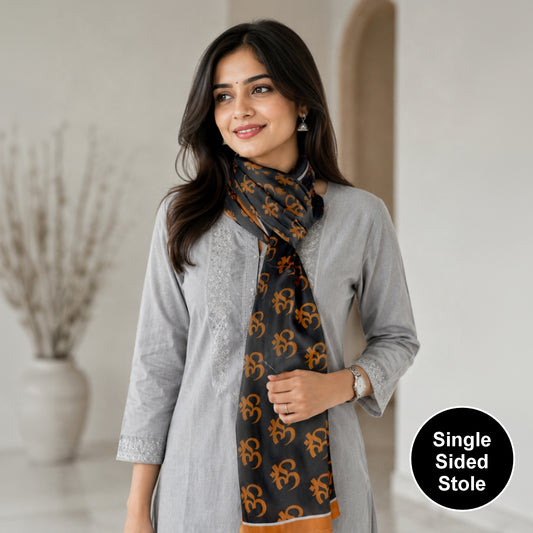 Om Modal Silk Stole | Unisex | Black & Copper