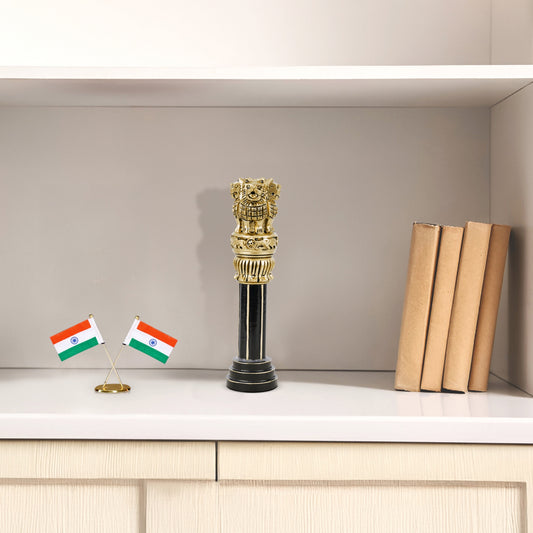 Wooden Ashok Stambh | Luv My India Patriotic 8.5 Inch Ashoka Pillar | Black And Golden Ashoka Stambh