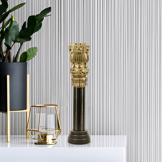 Wooden Ashok Stambh | Luv My India Patriotic 12 Inch Ashoka Pillar | Black And Golden Ashoka Stambh