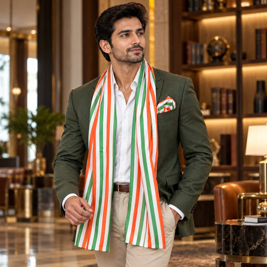 Tricolour Stripe | Premium Modal Silk Stole and Pocket Square Set