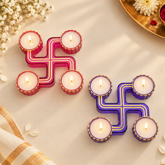 Swastik Diya Set of 2 (Pink & Violet)