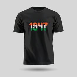 1947 | Round Neck Unisex T-Shirt | Pure Cotton Luv My India Fashion | Tiranga / Tricolour Patriotic T-Shirt