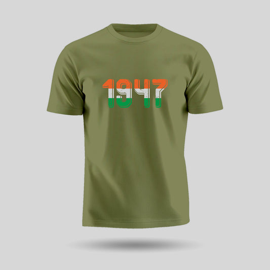 1947 | Round Neck Unisex T-Shirt | Pure Cotton Luv My India Fashion | Tiranga / Tricolour Patriotic T-Shirt