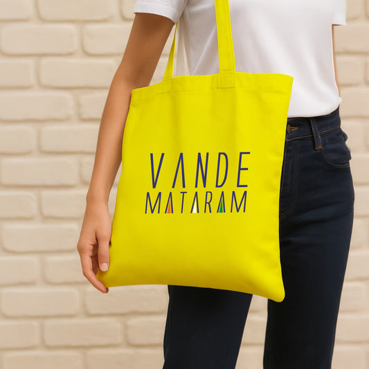 Vande Mataram | Patriotic Cotton Canvas Tote Bag | Luv My India Spacious 14x13.5 Inch Multipurpose Carry-All