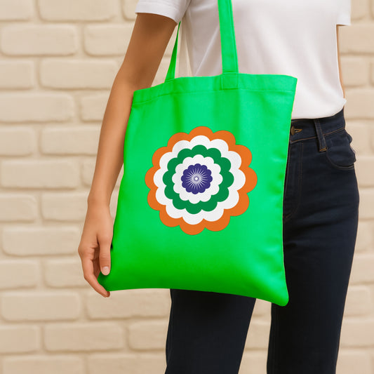 Tricolour Blossom | Patriotic Cotton Canvas Tote Bag | Luv My India Spacious 14x13.5 Inch Multipurpose Carry-All