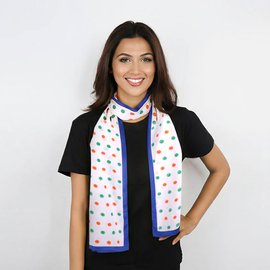Tricolour Polka Dots | Mulmul Cotton Dupatta | Luv My India Fashion | 220x70 CM | Elegant Hand-Block Patriotic Dupatta