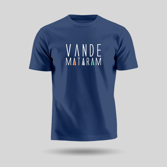 Vande Mataram | Patriotic Curated Combo | Round Neck Pure Cotton Blue Unisex T-Shirt | 2.5x2.5 CM Round Badges | 14x16 Inch Cotton Canvas Tote Bag