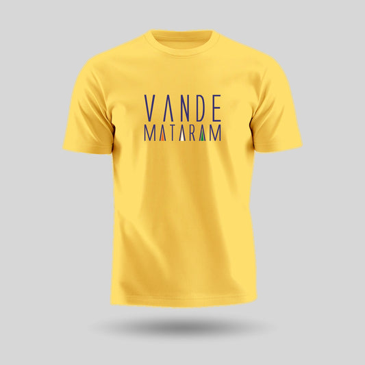 Vande Mataram | Patriotic Curated Combo | Round Neck Pure Cotton Yellow Unisex T-Shirt | 2.5x2.5 CM Round Badges | 14x16 Inch Cotton Canvas Tote Bag