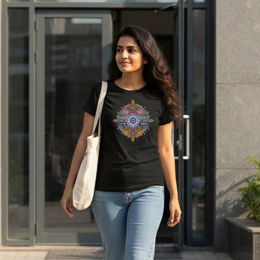 National Symbols | Round Neck Women’s T-Shirt | Pure Cotton Luv My India Fashion | Patriotic T-Shirt