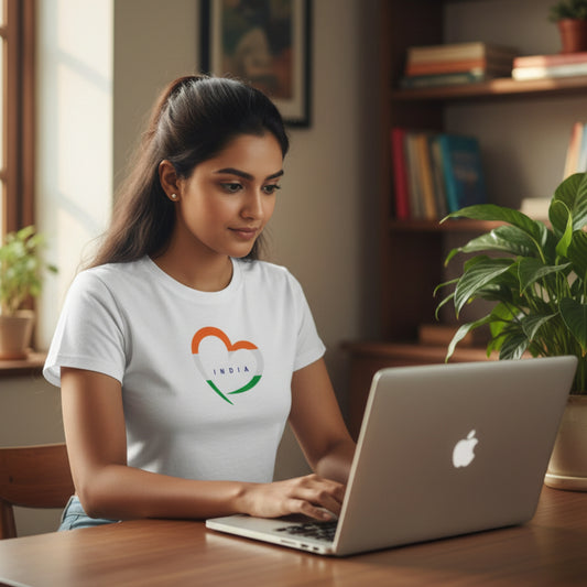Love India | Round Neck Women’s T-Shirt | Pure Cotton Luv My India Fashion | Tiranga / Tricolour Patriotic T-Shirt