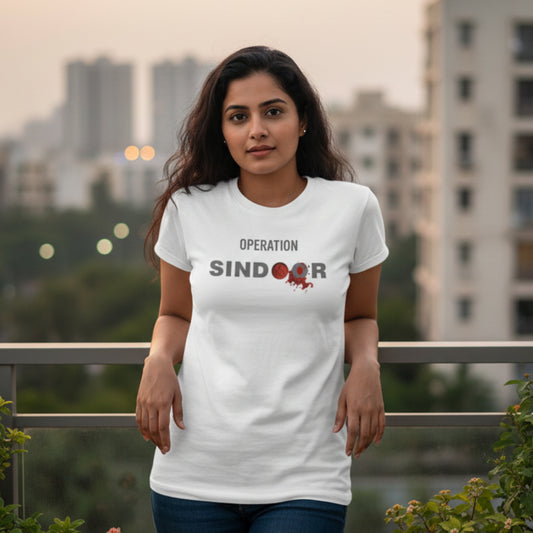 Operation Sindoor Design | Round Neck Women’s T-Shirt | Pure Cotton Luv My India Fashion | Patriotic T-Shirt