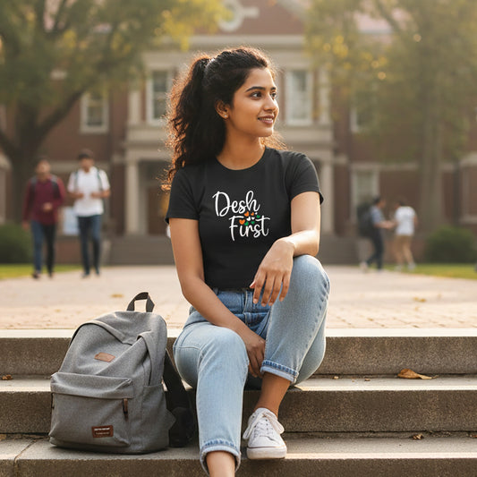 Desh First | Round Neck Women’s Crop Top T-Shirt | Pure Cotton Luv My India Fashion | Patriotic T-Shirt