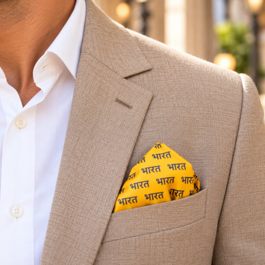 Bharat Signature Print | Premium Modal Silk Stole and Pocket Square Set | Yellow