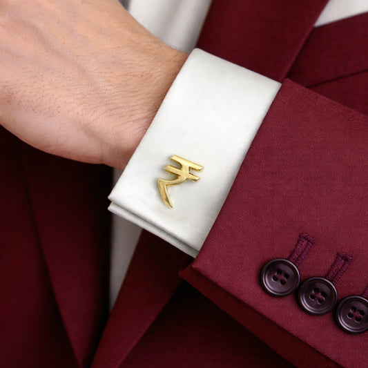 Rupee Symbol Gold-Finish Cufflinks