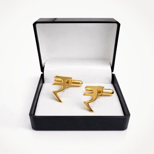 Rupee Symbol Gold-Finish Cufflinks