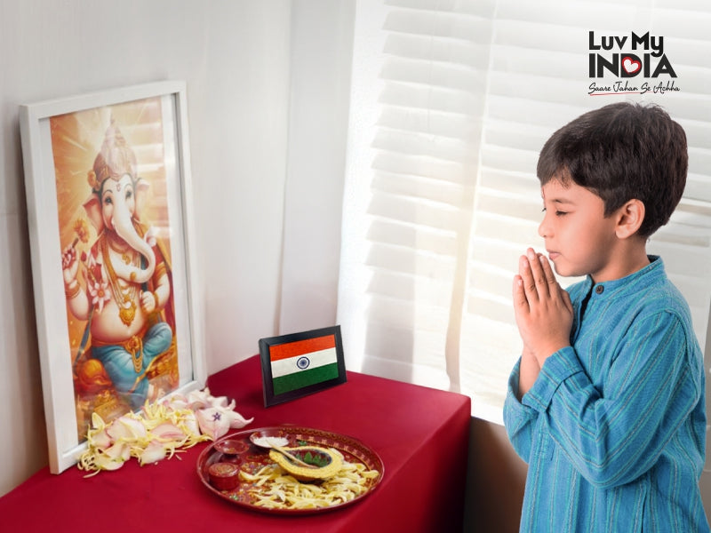 Feeling complete with the national flag of India for mandir