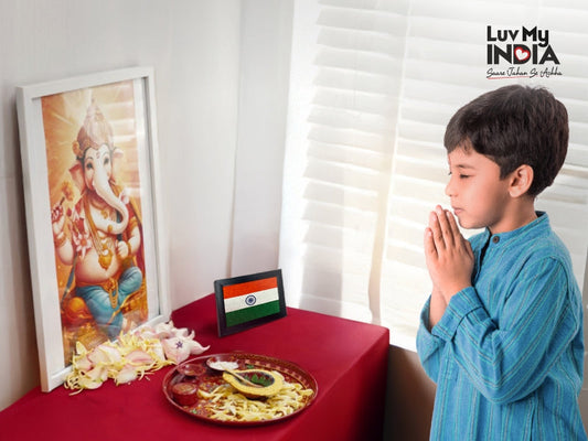 Feeling complete with the national flag of India for mandir