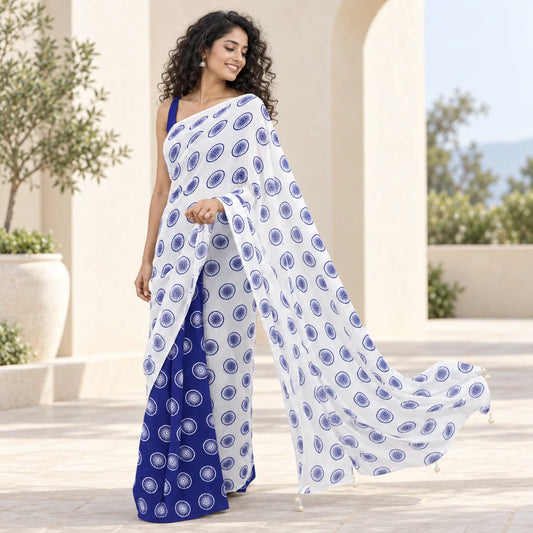 Indigo Chakra Georgette Saree with Contrast Pallu